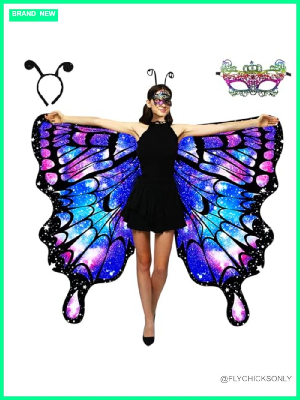 Double-Sided Butterfly Costume Cape for Women Halloween Fairy Wing